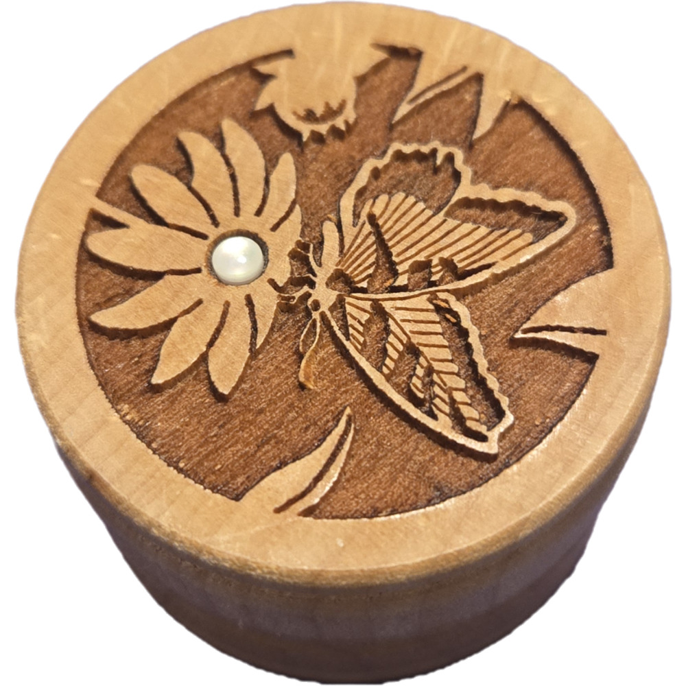 Vintage Hand Carved Wooden Trinket Box Butterfly Flower Inlay Dream